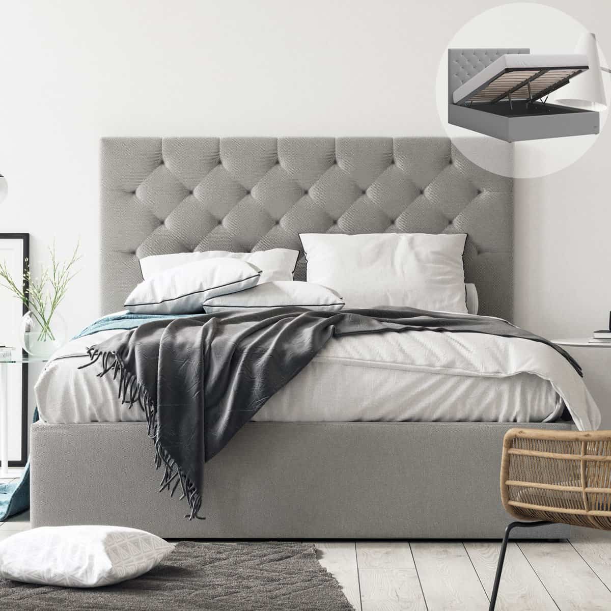 Jasper Gas Lift Storage Super King Bed Grey Victor