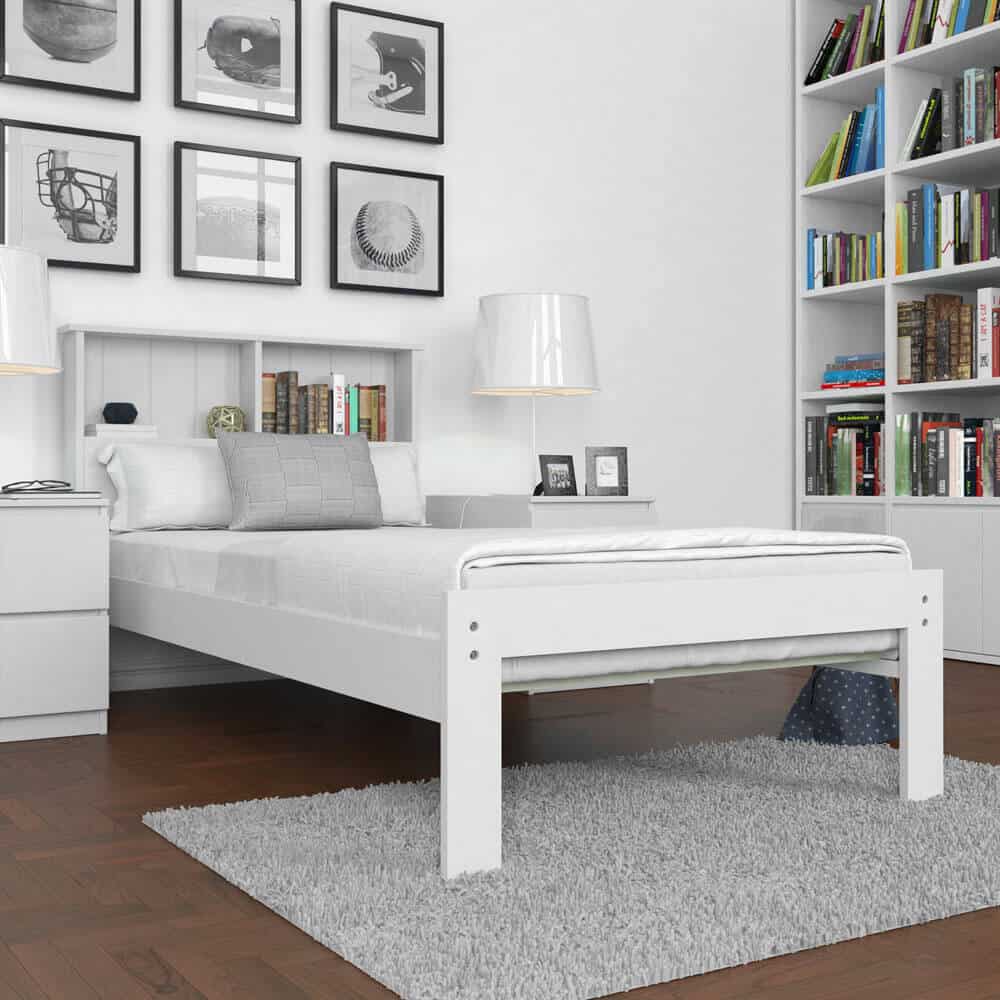 Bookshelf White Pinewood King Single Bed Victor's Choice Furniture
