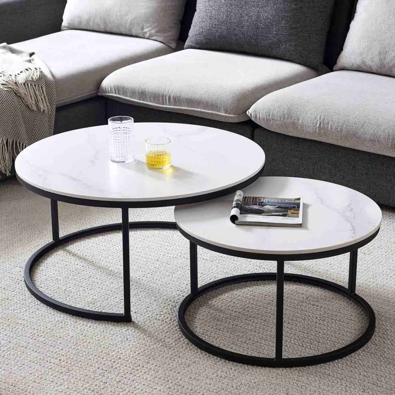 Elle Round Nesting Marble Ceramic Coffee Table Set