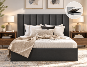Banff Gas Lift Storage Queen Bed Charcoal