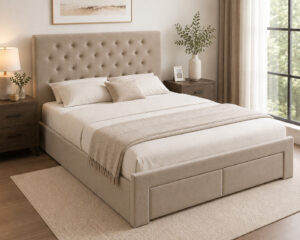 Debra Champagne Velvet Double Storage Bed with 2 Drawers