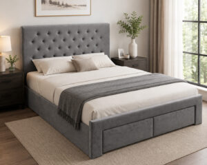 Debra Grey Velvet Double Storage Bed with 2 Drawers
