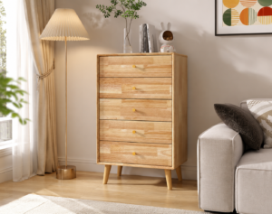 Brooklyn Solid Rubber Wood 5 Drawers Tallboy Chest