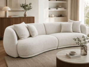 [Pre-Sale | ETA Mid Aug] Harmony Curved Beige Bouclé Fabric Sofa 4 Seater