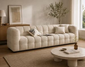 Marshmallow Boucle Sofa 3 Seater Beige Oatmeal