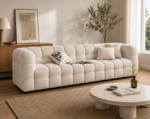 Marshmallow Boucle Sofa 3 Seater Beige Oatmeal