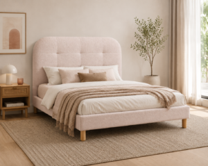 Celine Boucle Double Bed Blush Beige With Pocket Spring Mattress