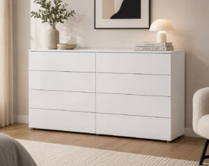 Coco White High Gloss 8 Drawers Lowboy Dresser