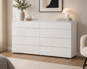 Coco White High Gloss 8 Drawers Lowboy Dresser