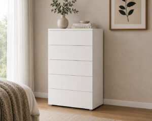 Coco White High Gloss 5 Drawers Tallboy Chest