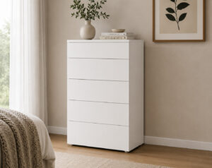 Coco White High Gloss 5 Drawers Tallboy Chest