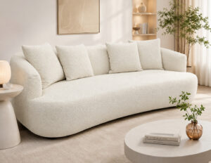 Lottie Beige Chenille Fabric Curved 3 Seater Sofa