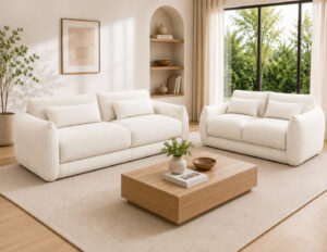 Lisbon Cream Chenille Fabric Sofa Set 2+3 Seater