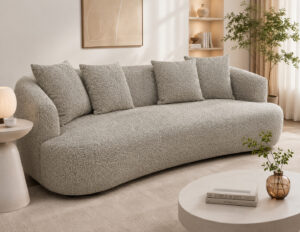 Lottie Brown Chenille Fabric Curved 3 Seater Sofa