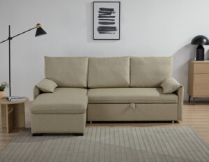 Omaha Pull-Out Sofa Bed with Reversible Chaise – Light Brown