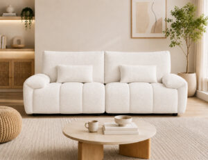 Panna Cream Chenille Fabric Sofa 2 Seater