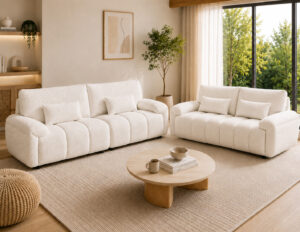Panna Cream Chenille Sofa Set 2+3 Seater