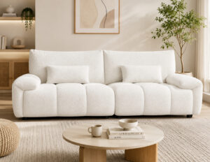 Panna Cream Chenille Fabric Sofa 3 Seater