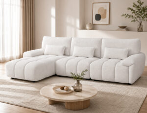 Panna Beige Chenille Fabric Corner Sofa