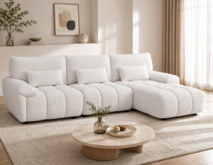 Panna Beige Chenille Fabric Corner Sofa