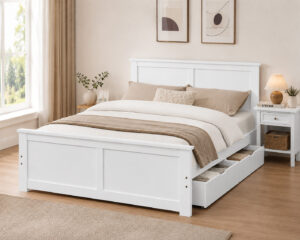 Chicago Queen Bed Frame Solid Pine with 2x Storage Drawers