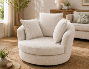 Amour Beige Bouclé Swivel Loveseat