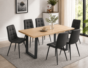 Canopy 6 Seater Dining Set – Dark Grey PU Chairs
