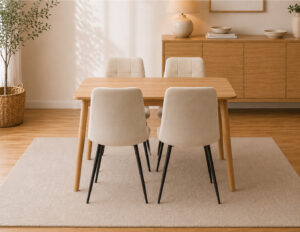 Reese 1.2m Solid Wood Dining Set – 4 Seater with Beige Velvet Chairs
