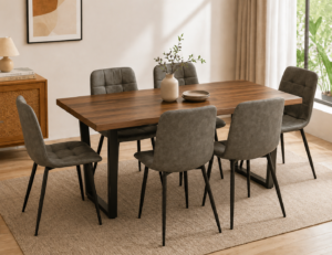 Umber 6 Seater Dining Set – Grey PU Chairs
