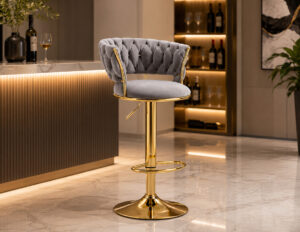 Lyon Velvet Barstool Gold Base Grey - Set of 4