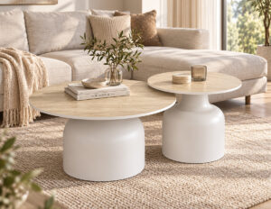 Lumina Travertine Ceramic Round Coffee Table Set