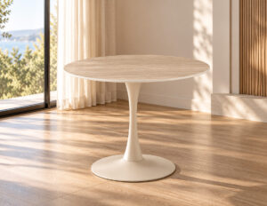 Lumina Travertine Ceramic Round Dining Table 90cm